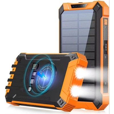 Portable Solar Wireless Power Bank with Built-in Cable