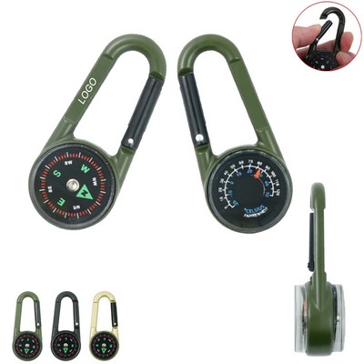 Zinc Alloy Double Sided Compass Thermometer Carabiner Clip