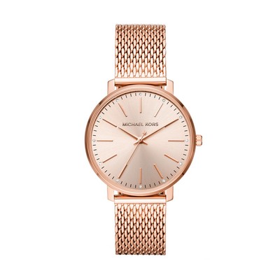 Michael Kors Ladies Pyper Rose Gold-Tone Mesh Crystal Watch Rose Gold Dial