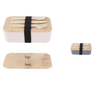 Single Layer Lunch Box With Wood Grain Cover