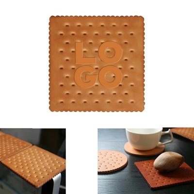 Biscuits Shape Genuine Leather Coaster