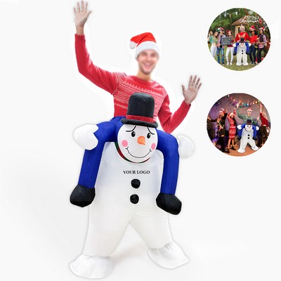 Ride On Snowman Mascot Costume Christmas Outfit Xmas Snowman Dress Adult