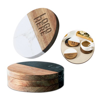 Round Marble and Wood Spliced Coaster