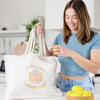 Oversized Deluxe Canvas Tote Bag with Striped Handles