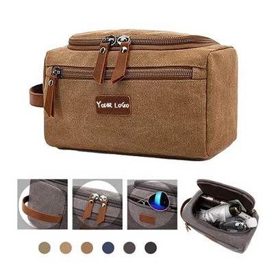 Canvas Leather Cosmetic Makeup Travel Toiletry Bag