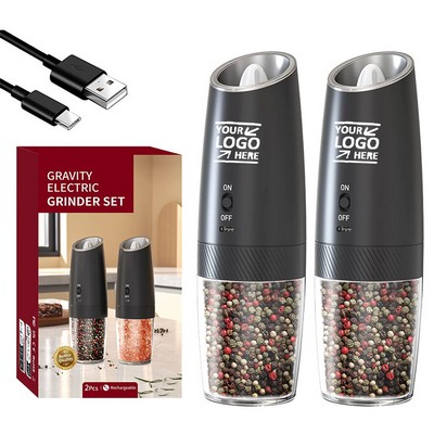 2 Pcs USB Rechargeable Gravity Electric Salt AndPepper Grinder Set