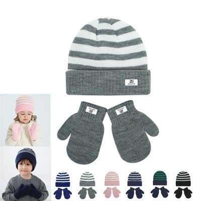 Toddler Striped Beanie & Mittens Set