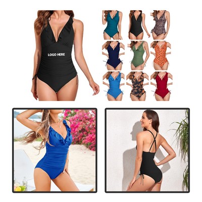 Stretchy Women's V-Neck One-Piece Swimsuit in Spandex(S-XXL)