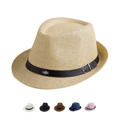 Summer Straw Fedora Hat for Men and Women