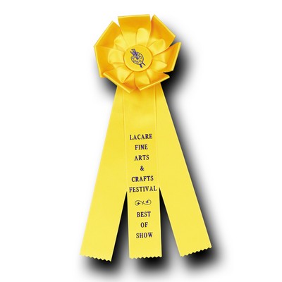 Custom Flower Rosette Ribbon w/ 3 Streamers (6"x16")