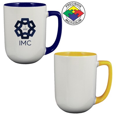 17 Oz. White/Bright Yellow 2-Tone Arlen Mug w/Color Handle - Precision Spot Color