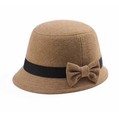 Infinity Selections Wool Cloche Hat w/ Bow Tie Decoration