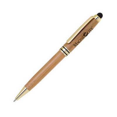 Twist Action Bamboo Ballpoint Pen W/Capacitive Stylus