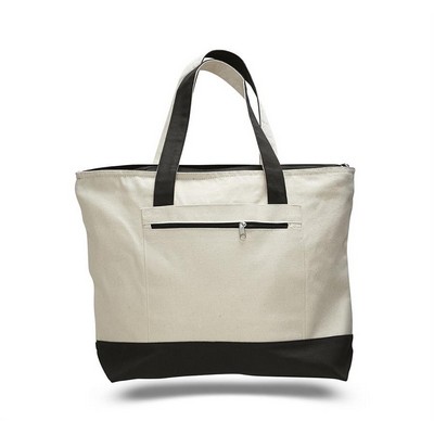 Canvas Zipper Tote Bag (with Color Handles)