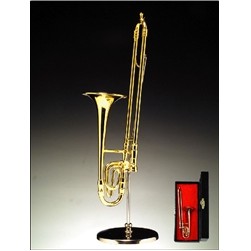 Gold Brass Trombone Miniature with Stand & Case 5.5"H