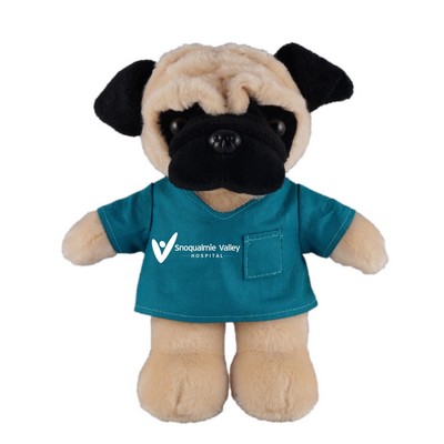 Soft Plush Stuffed Pug in scrub shirt