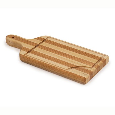 Cutting Board - 13.75" x 6" x 1.0" - Combination Hardwoods Edge Grain w/Groove and Handle