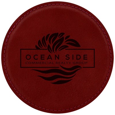 4" Round Rose Leatherette Coaster