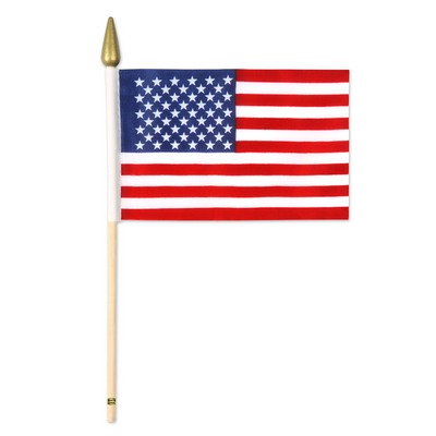 Rayon American Flags w/ 10 1/2" Spear Tipped Wooden Dowel