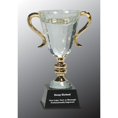 8 1/2" Crystal Cup with Gold Handles and Stem Crystal Award