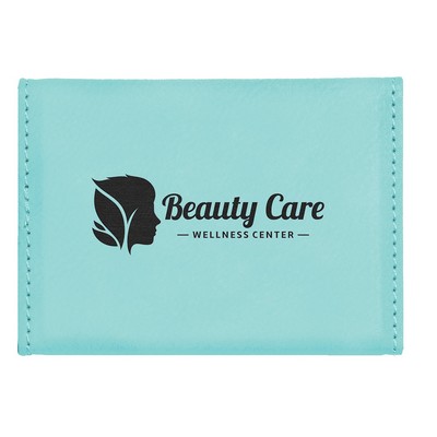 Teal Blue Laserable Leatherette Hard Business Card Holder