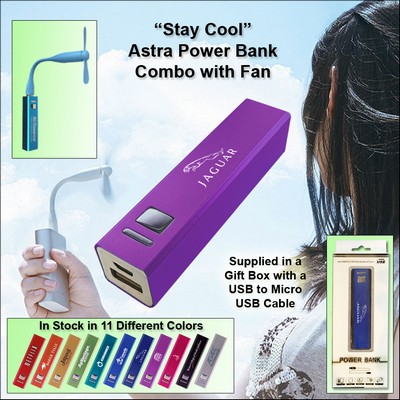 Purple 2200 mAh Astra Power Bank Combo w/Fan