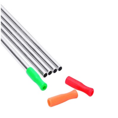 Stainless Steel Straight Straw w/Silicone Tip