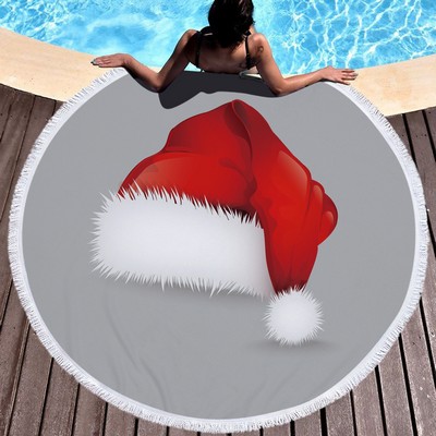 60" Dia Microfiber Round Large Beach Towel for Christmas w/Tassel/Fringe