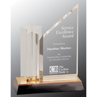 9" Clear Star Column Acrylic Award with Clear Plaque and Gold/Black Base