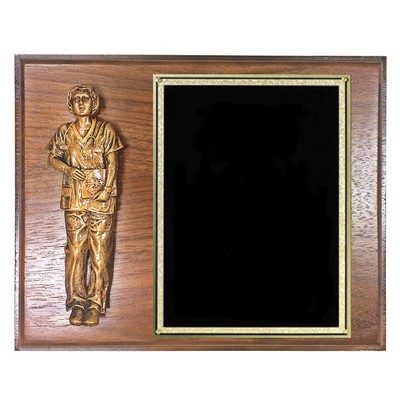 Walnut Finished Nurse Plaque w/Screened Brass Plate (8" x 10")