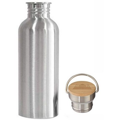 750 Mil Stainless Steel Water Bottle With Bamboo Lid