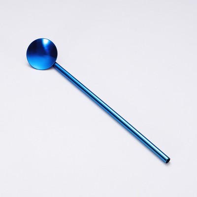 304 Stainless Straw Spoon Drinking Spoon With Straw (Blue & Purple)