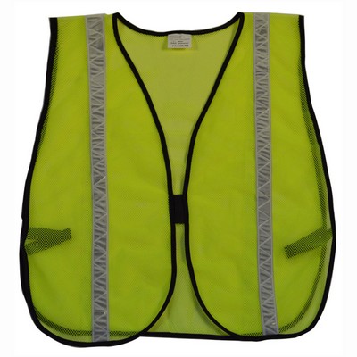 NON-ANSI Lime Mesh Safety Vest - 1" White High Gloss Tape