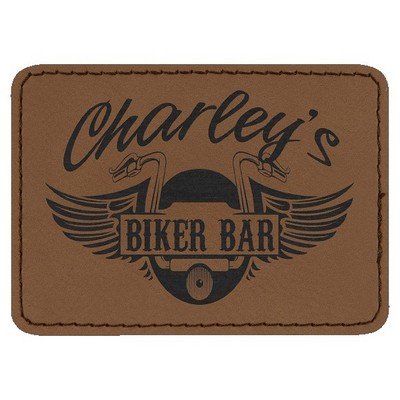 Rectangle Engraved Patch with Adhesive, Dark Brown Faux Leather, 3 1/2" x 2 1/2"