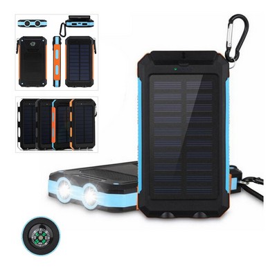 10000mAh Waterproof Solar Charger w/Carabiner & Compass