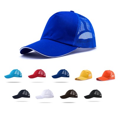 Stock Poly Cotton 5 Panel Mesh Back Cap, Velcro Back Fastener