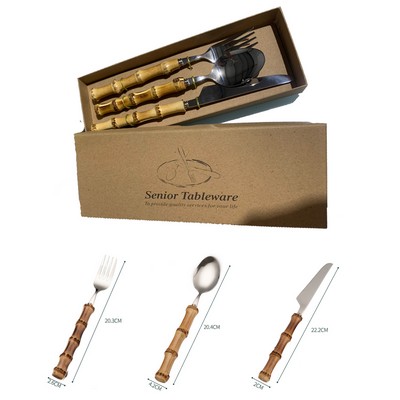 Bamboo&Stainless Steel Flatware Cutlery Set With Case