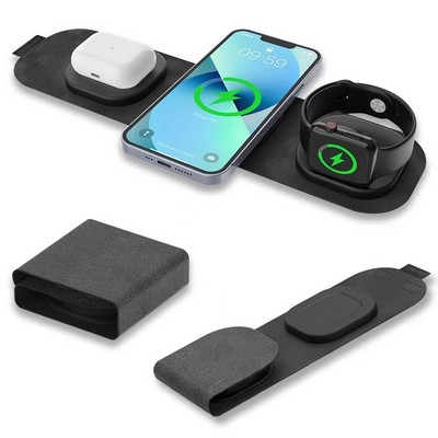 Fabric 3 in 1 Folding Magnetic Wireless Charger