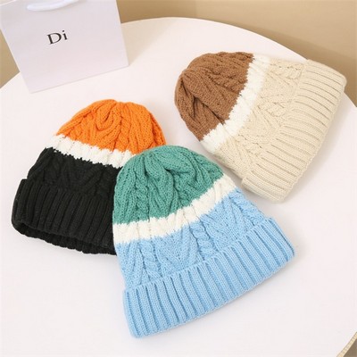 Contrasting Colors Twist Knit Beanie