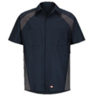 Red Kap™ Unisex Short Sleeve Diamond Plate Shirt - Navy Blue/Charcoal Diamond