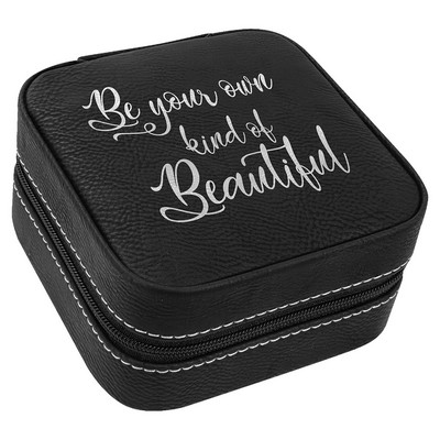 4" X 4" Black/Silver Leatherette Travel Jewelry Box