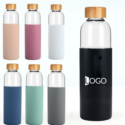 18 Oz. Glass Bottle w/Bamboo Cover Lid & Silicone Sleeve