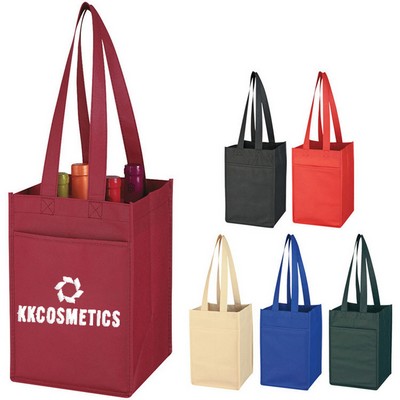 Non-Woven 4 Bottle Wine Tote Bag (7"x13"x7")