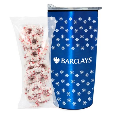 Promo Revolution - 20 Oz. Straight Tumbler w/Plastic Liner w/White Chocolate Pretzels & Crushed Pep