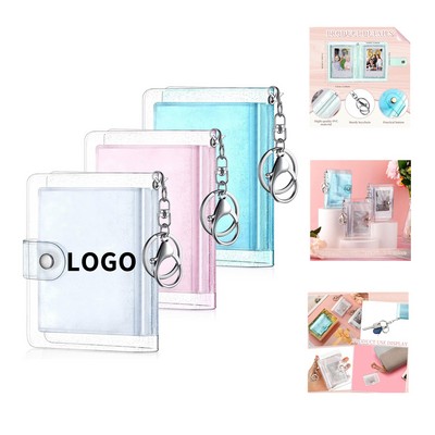 3 Inch Mini Small Photo Album Transparent Kpop Photocard Binder 32 Pockets Album with Keychain