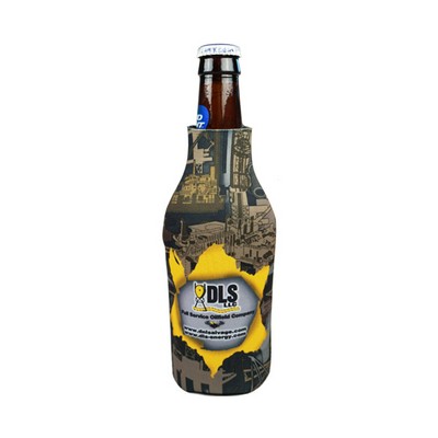 Premium Oilfield Camo Full Color Dye Sublimation Collapsible Foam Bottle Zipper Insulator