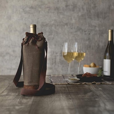 Picnic Time Waxed Canvas Wine Tote - (Khaki Green)