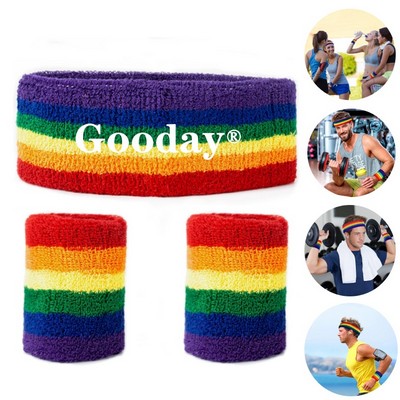 Rainbow Striped Sweatbands Set