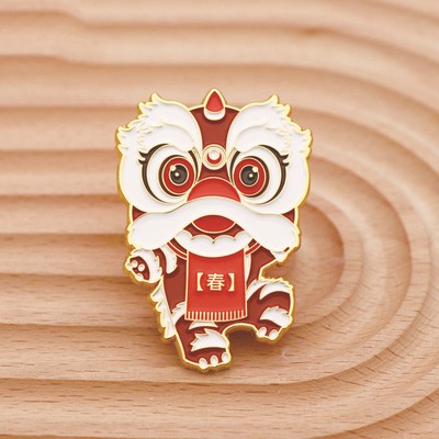 Custom Chinese Lion Dance Shaped Cute Enamel Lapel Pins Brooch Pin Badge W/Butterfly Clutch Tie Tack