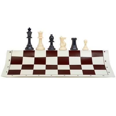 Tournament Chess Set, 20 in. Vinyl Board, 34 Pieces, King 3.75 in.